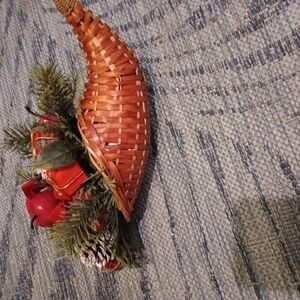 Festive Woven Cornucopia with Red Accents